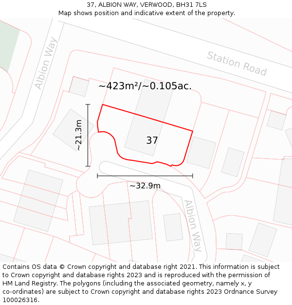 37, ALBION WAY, VERWOOD, BH31 7LS: Plot and title map