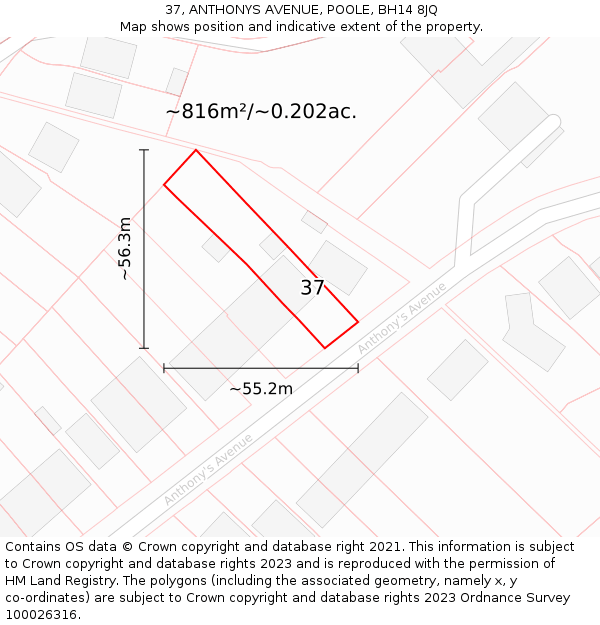 37, ANTHONYS AVENUE, POOLE, BH14 8JQ: Plot and title map