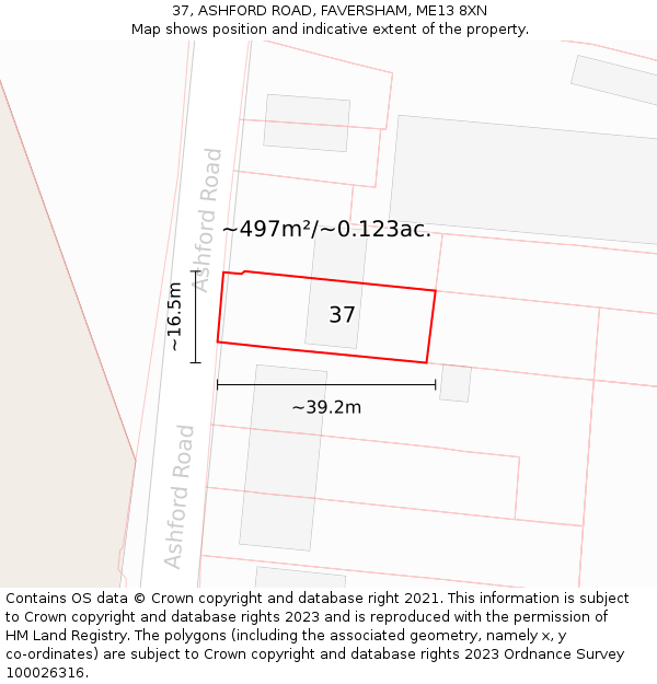 37, ASHFORD ROAD, FAVERSHAM, ME13 8XN: Plot and title map