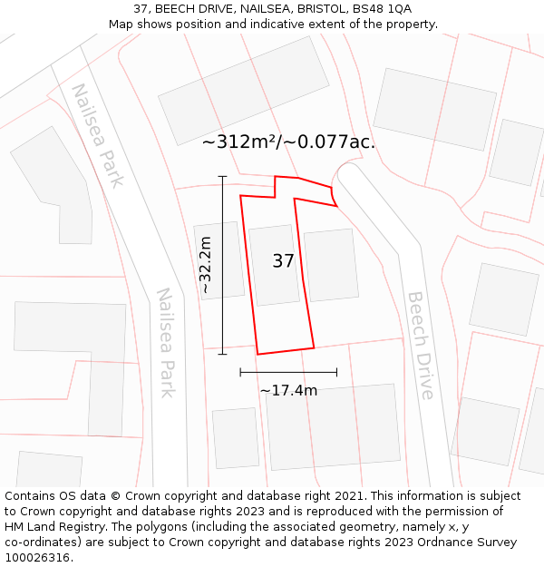 37, BEECH DRIVE, NAILSEA, BRISTOL, BS48 1QA: Plot and title map