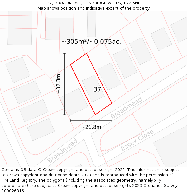 37, BROADMEAD, TUNBRIDGE WELLS, TN2 5NE: Plot and title map