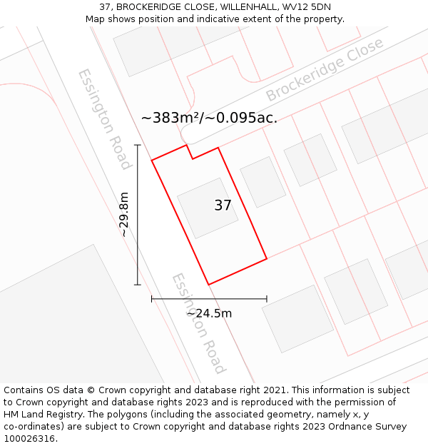 37, BROCKERIDGE CLOSE, WILLENHALL, WV12 5DN: Plot and title map