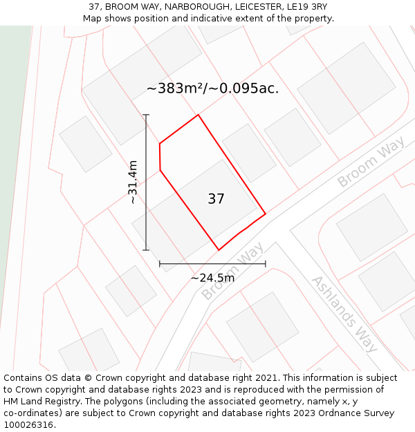 37, BROOM WAY, NARBOROUGH, LEICESTER, LE19 3RY: Plot and title map