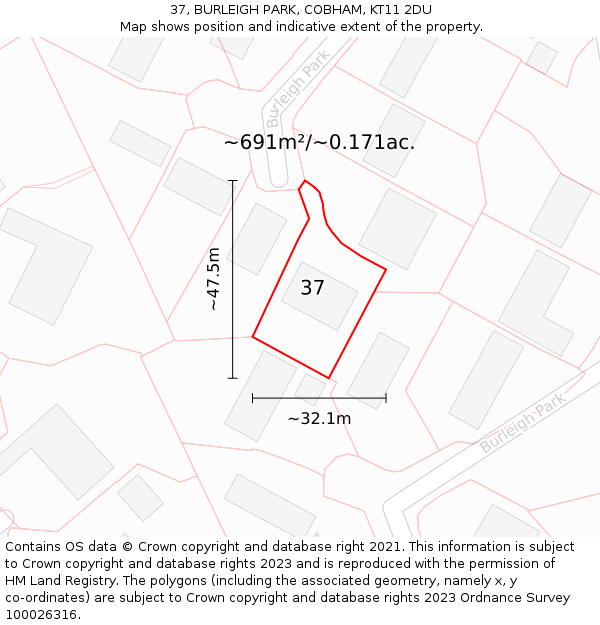 37, BURLEIGH PARK, COBHAM, KT11 2DU: Plot and title map