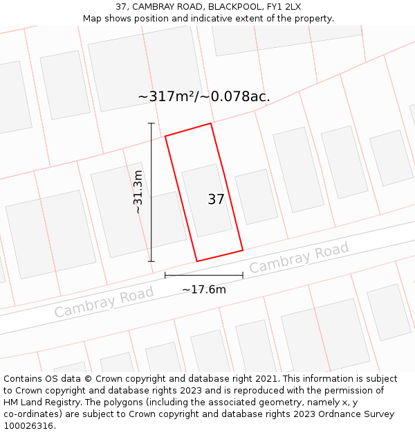 37, CAMBRAY ROAD, BLACKPOOL, FY1 2LX: Plot and title map