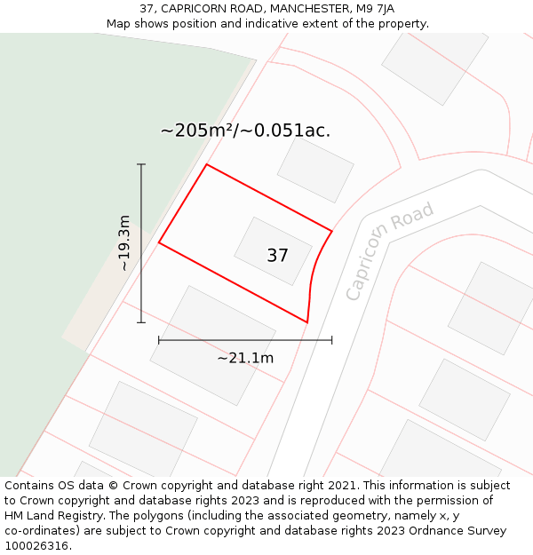 37, CAPRICORN ROAD, MANCHESTER, M9 7JA: Plot and title map