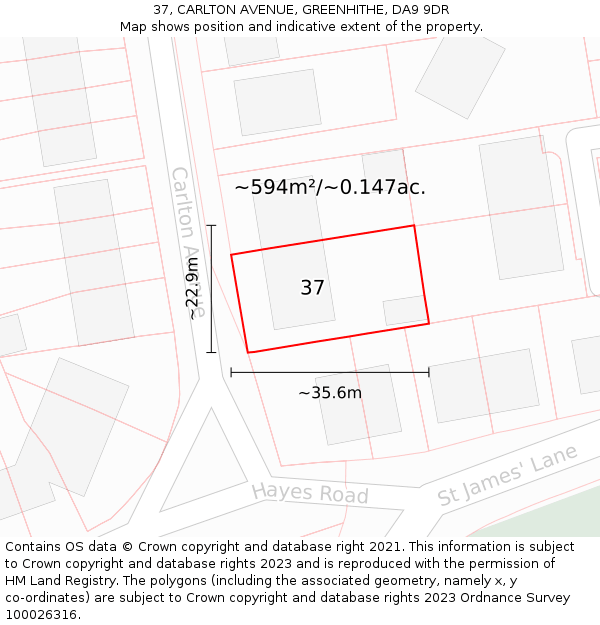 37, CARLTON AVENUE, GREENHITHE, DA9 9DR: Plot and title map