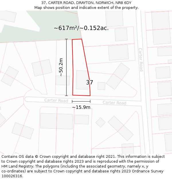 37, CARTER ROAD, DRAYTON, NORWICH, NR8 6DY: Plot and title map