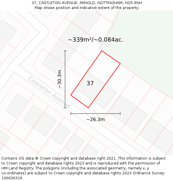 37, CASTLETON AVENUE, ARNOLD, NOTTINGHAM, NG5 6NH: Plot and title map