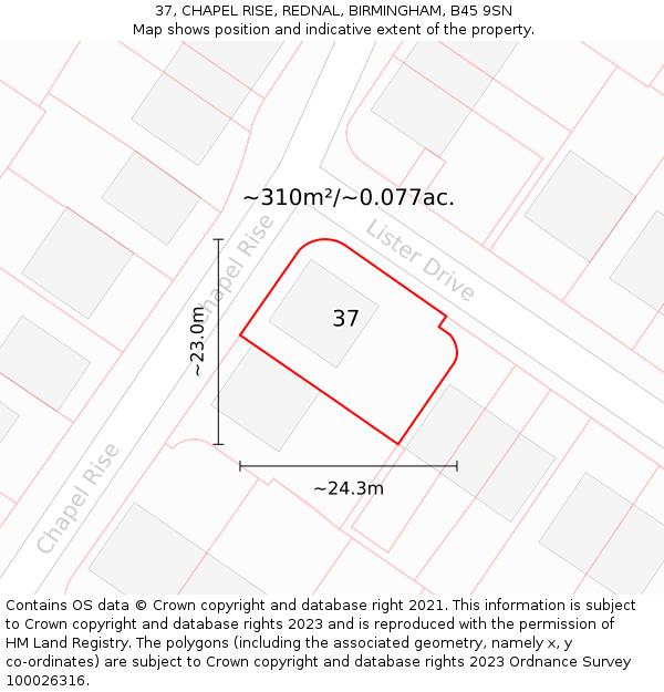 37, CHAPEL RISE, REDNAL, BIRMINGHAM, B45 9SN: Plot and title map