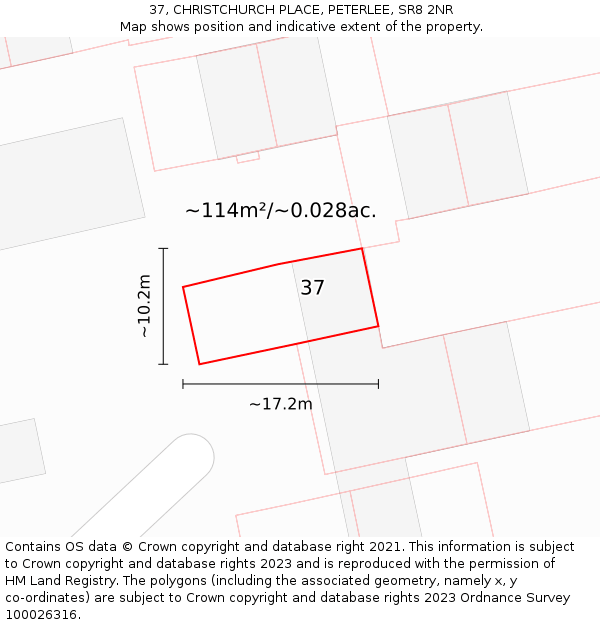 37, CHRISTCHURCH PLACE, PETERLEE, SR8 2NR: Plot and title map