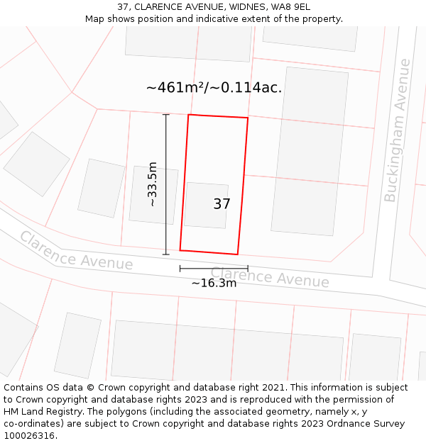 37, CLARENCE AVENUE, WIDNES, WA8 9EL: Plot and title map