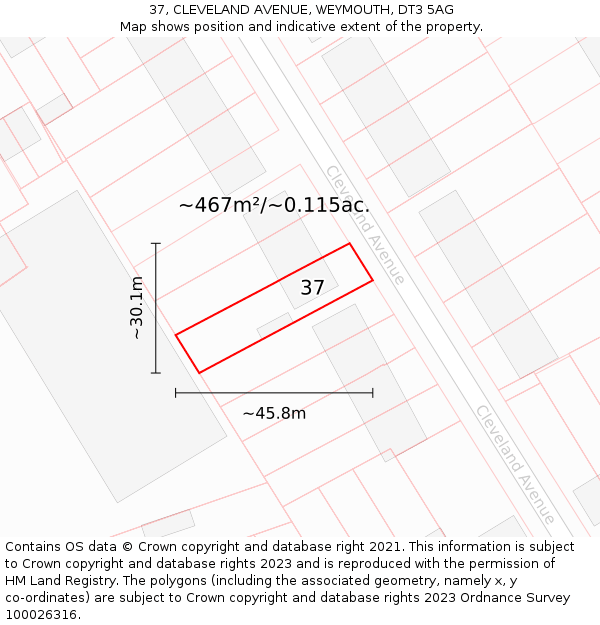 37, CLEVELAND AVENUE, WEYMOUTH, DT3 5AG: Plot and title map