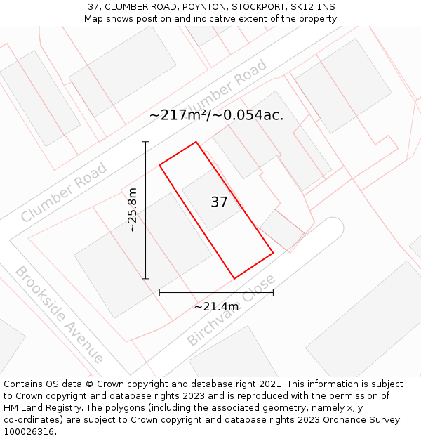 37, CLUMBER ROAD, POYNTON, STOCKPORT, SK12 1NS: Plot and title map