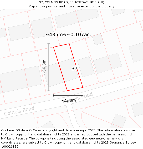 37, COLNEIS ROAD, FELIXSTOWE, IP11 9HQ: Plot and title map