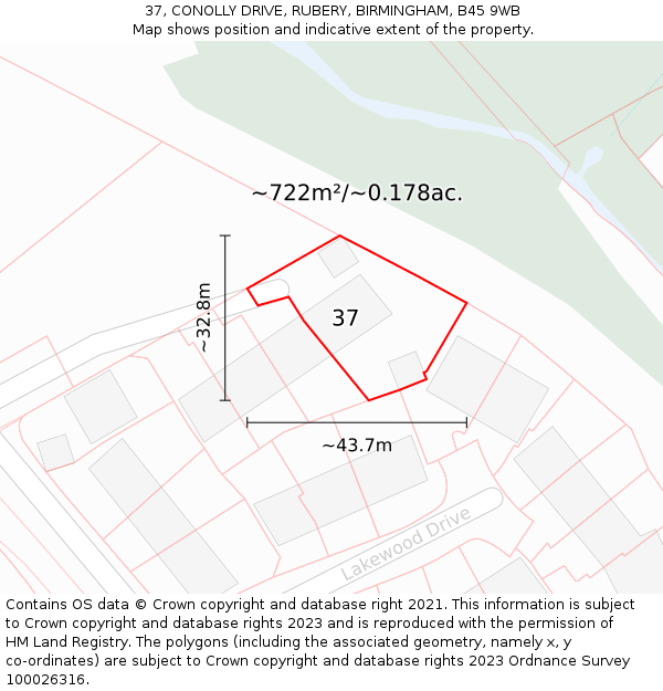 37, CONOLLY DRIVE, RUBERY, BIRMINGHAM, B45 9WB: Plot and title map