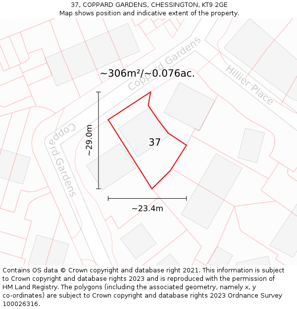 37, COPPARD GARDENS, CHESSINGTON, KT9 2GE: Plot and title map