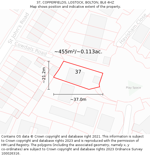 37, COPPERFIELDS, LOSTOCK, BOLTON, BL6 4HZ: Plot and title map