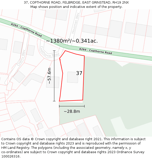 37, COPTHORNE ROAD, FELBRIDGE, EAST GRINSTEAD, RH19 2NX: Plot and title map