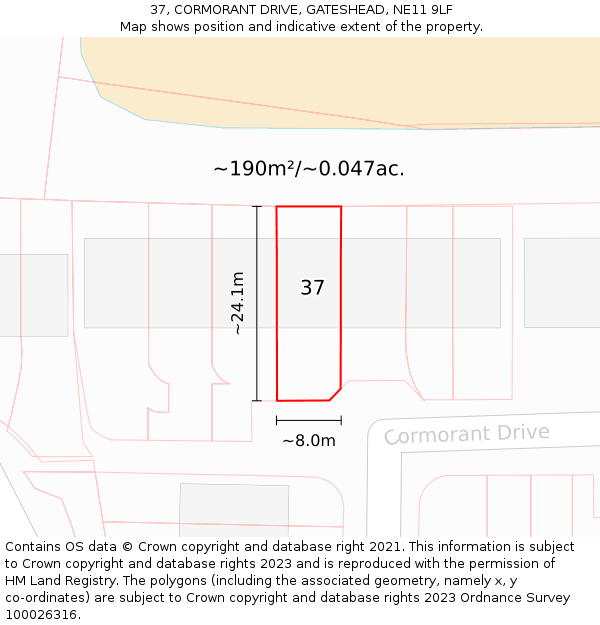 37, CORMORANT DRIVE, GATESHEAD, NE11 9LF: Plot and title map