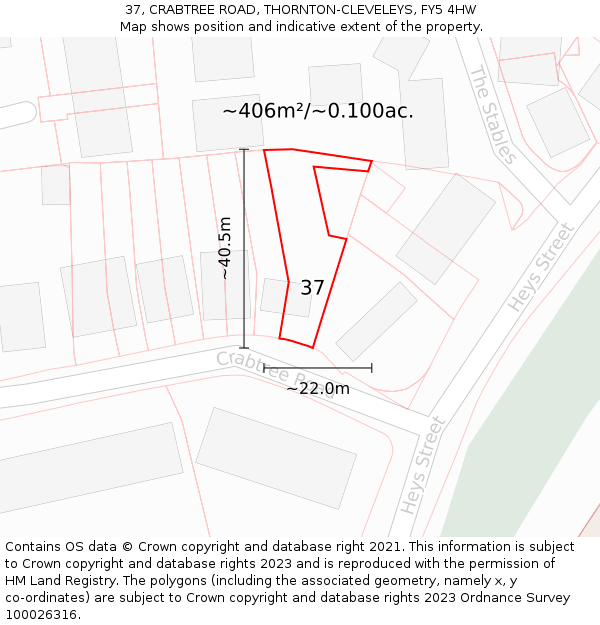 37, CRABTREE ROAD, THORNTON-CLEVELEYS, FY5 4HW: Plot and title map