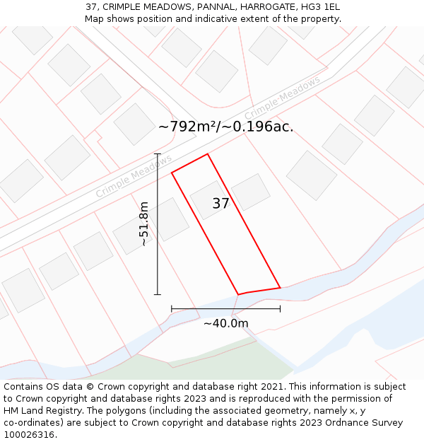 37, CRIMPLE MEADOWS, PANNAL, HARROGATE, HG3 1EL: Plot and title map