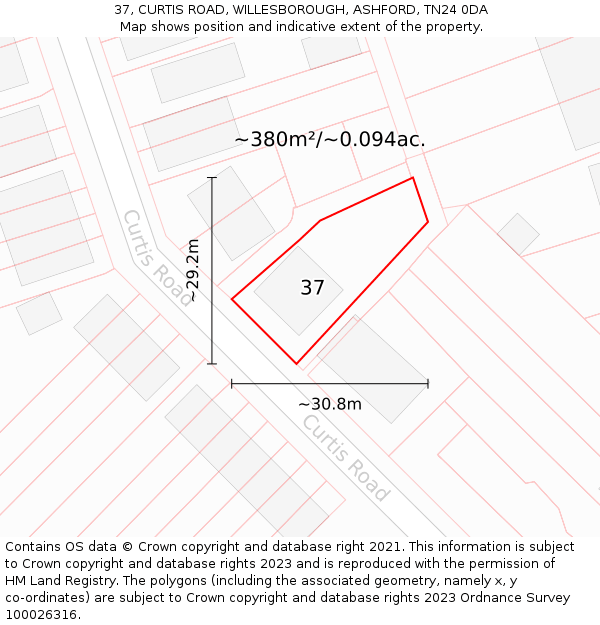 37, CURTIS ROAD, WILLESBOROUGH, ASHFORD, TN24 0DA: Plot and title map