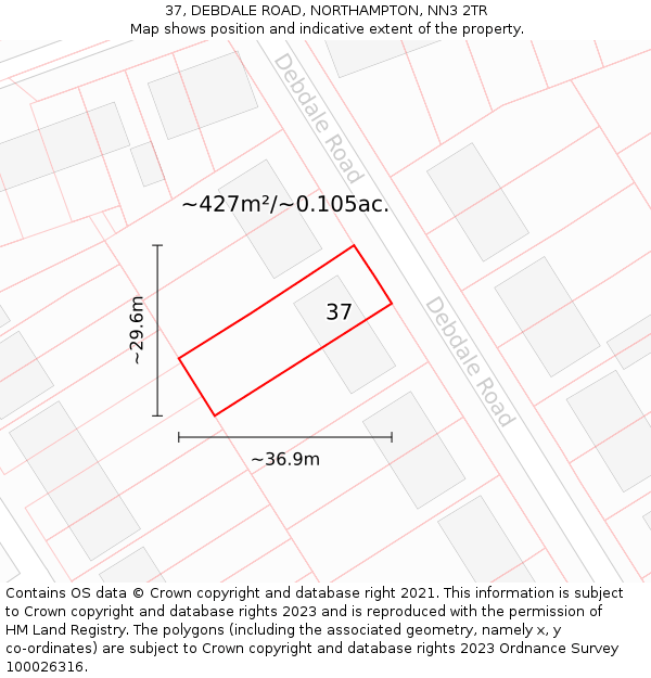 37, DEBDALE ROAD, NORTHAMPTON, NN3 2TR: Plot and title map