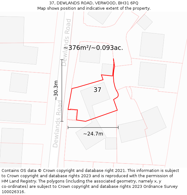 37, DEWLANDS ROAD, VERWOOD, BH31 6PQ: Plot and title map