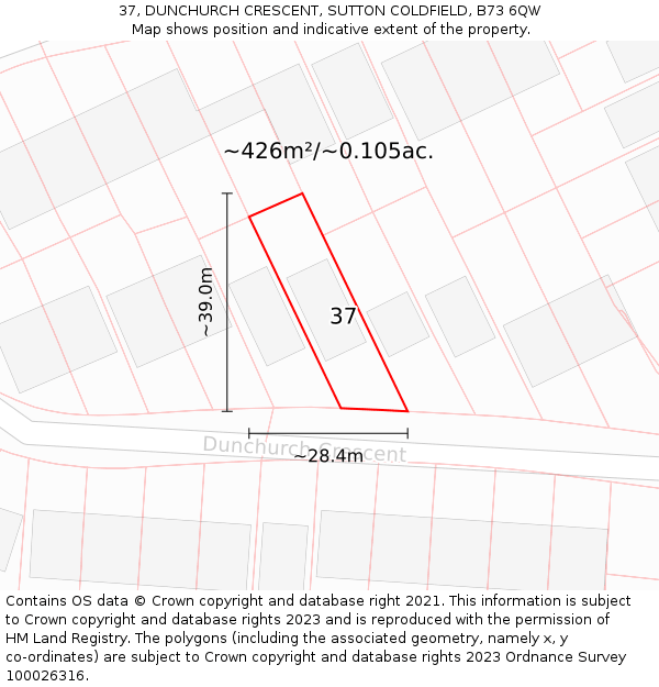 37, DUNCHURCH CRESCENT, SUTTON COLDFIELD, B73 6QW: Plot and title map