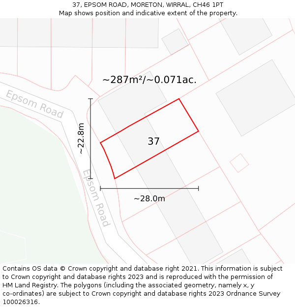 37, EPSOM ROAD, MORETON, WIRRAL, CH46 1PT: Plot and title map