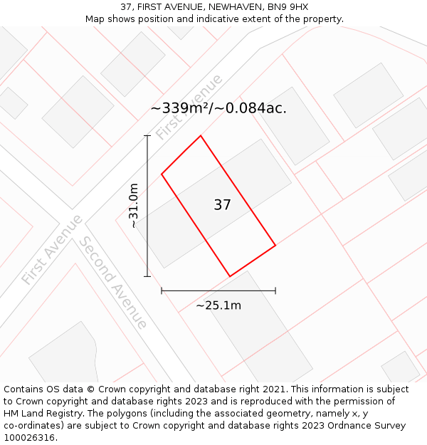 37, FIRST AVENUE, NEWHAVEN, BN9 9HX: Plot and title map