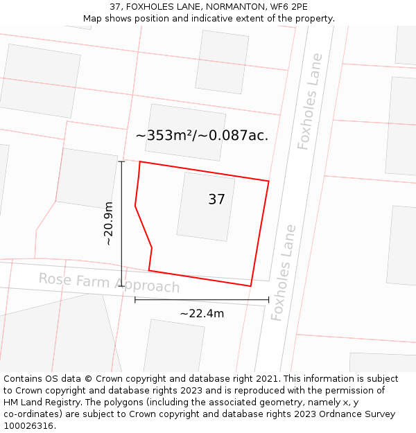 37, FOXHOLES LANE, NORMANTON, WF6 2PE: Plot and title map