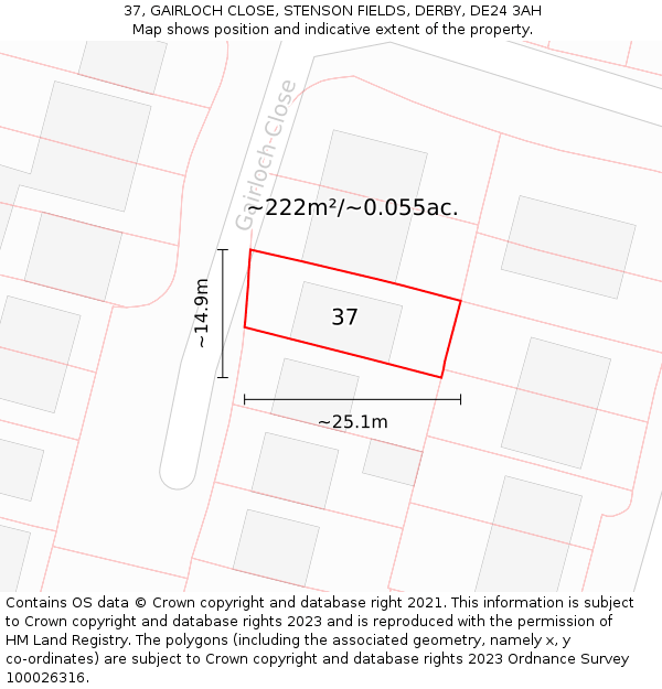 37, GAIRLOCH CLOSE, STENSON FIELDS, DERBY, DE24 3AH: Plot and title map