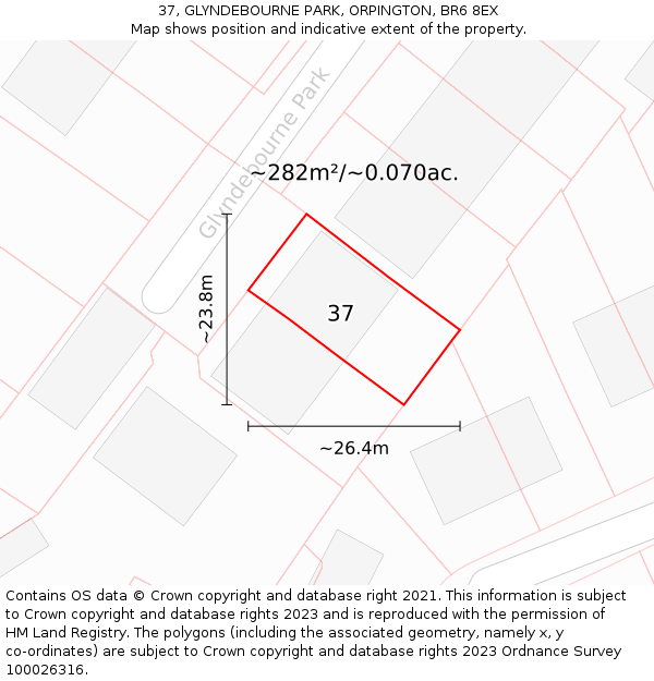 37, GLYNDEBOURNE PARK, ORPINGTON, BR6 8EX: Plot and title map