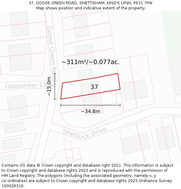 37, GOOSE GREEN ROAD, SNETTISHAM, KING'S LYNN, PE31 7PW: Plot and title map