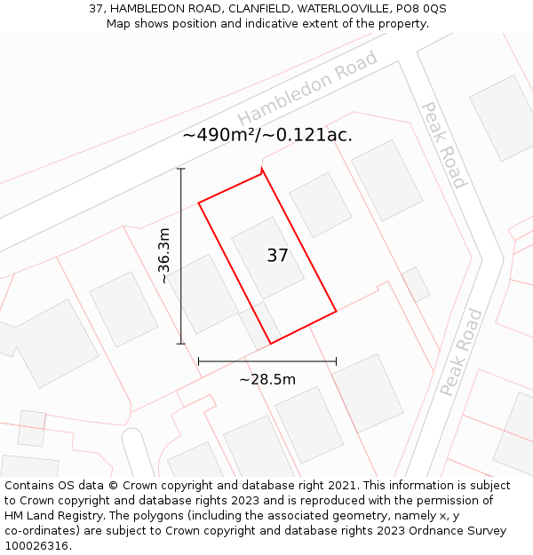 37, HAMBLEDON ROAD, CLANFIELD, WATERLOOVILLE, PO8 0QS: Plot and title map