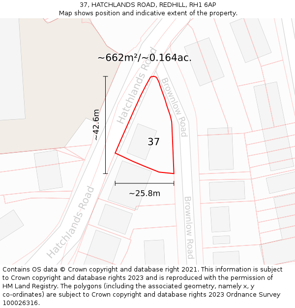 37, HATCHLANDS ROAD, REDHILL, RH1 6AP: Plot and title map