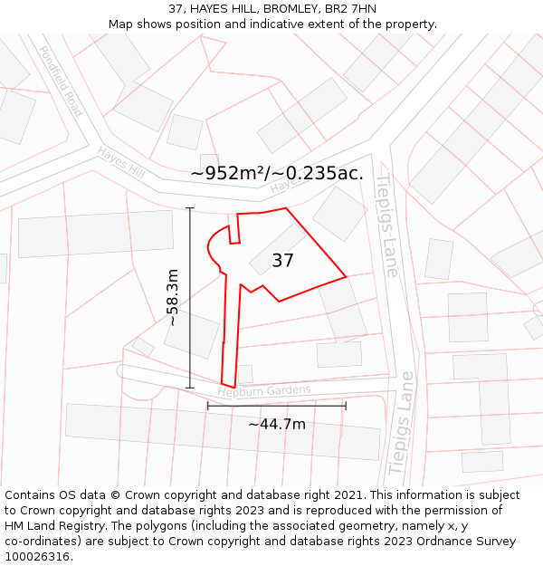 37, HAYES HILL, BROMLEY, BR2 7HN: Plot and title map