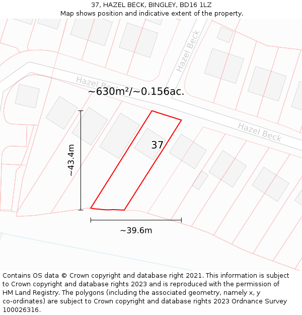 37, HAZEL BECK, BINGLEY, BD16 1LZ: Plot and title map