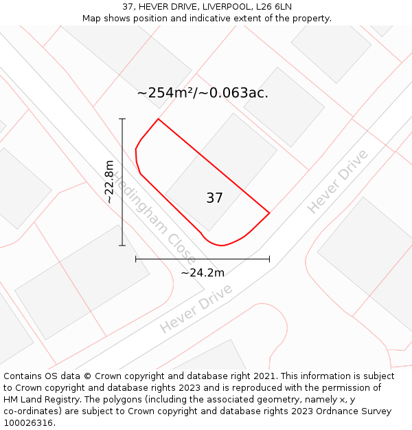 37, HEVER DRIVE, LIVERPOOL, L26 6LN: Plot and title map