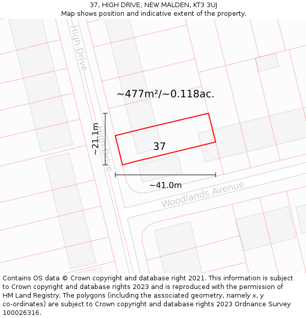 37, HIGH DRIVE, NEW MALDEN, KT3 3UJ: Plot and title map