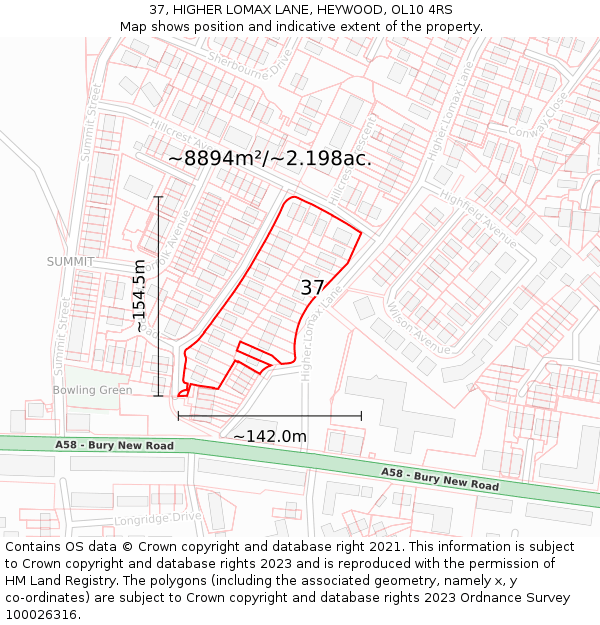 37, HIGHER LOMAX LANE, HEYWOOD, OL10 4RS: Plot and title map