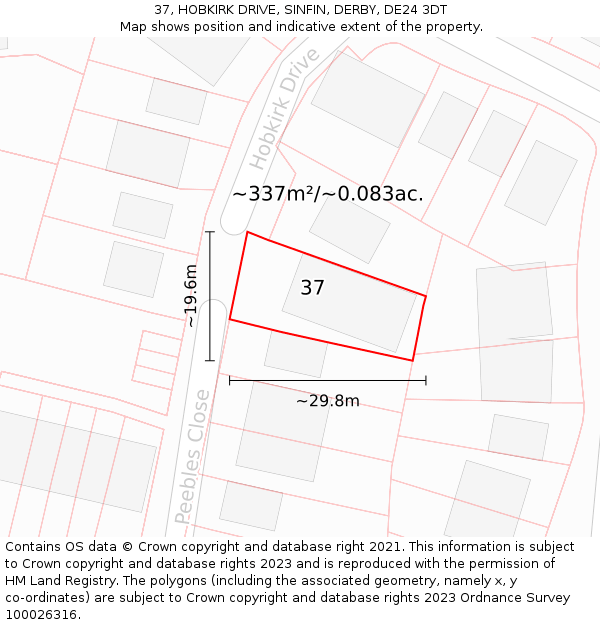 37, HOBKIRK DRIVE, SINFIN, DERBY, DE24 3DT: Plot and title map