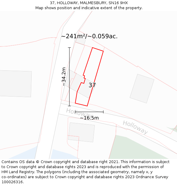 37, HOLLOWAY, MALMESBURY, SN16 9HX: Plot and title map