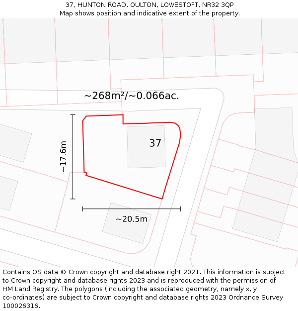 37, HUNTON ROAD, OULTON, LOWESTOFT, NR32 3QP: Plot and title map