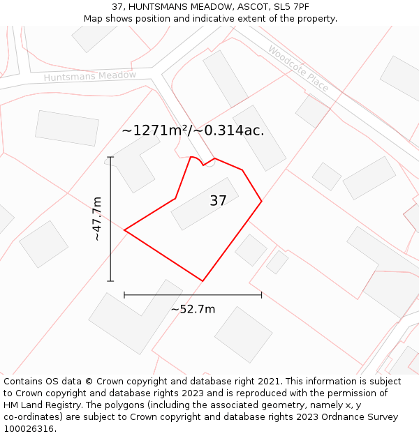 37, HUNTSMANS MEADOW, ASCOT, SL5 7PF: Plot and title map