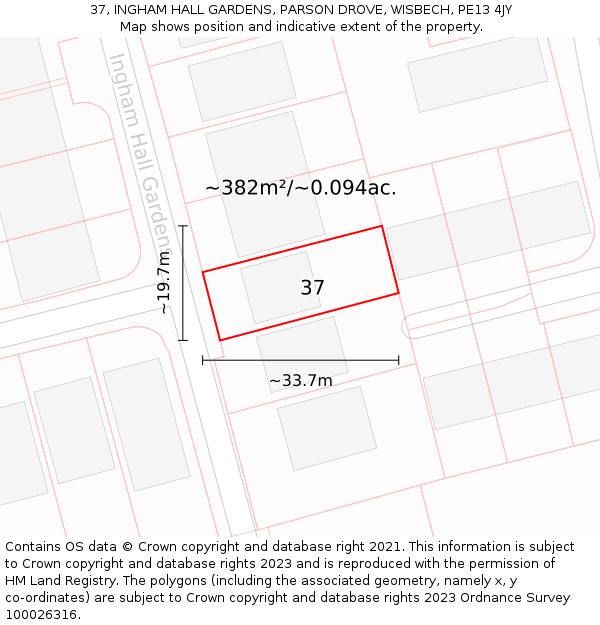 37, INGHAM HALL GARDENS, PARSON DROVE, WISBECH, PE13 4JY: Plot and title map
