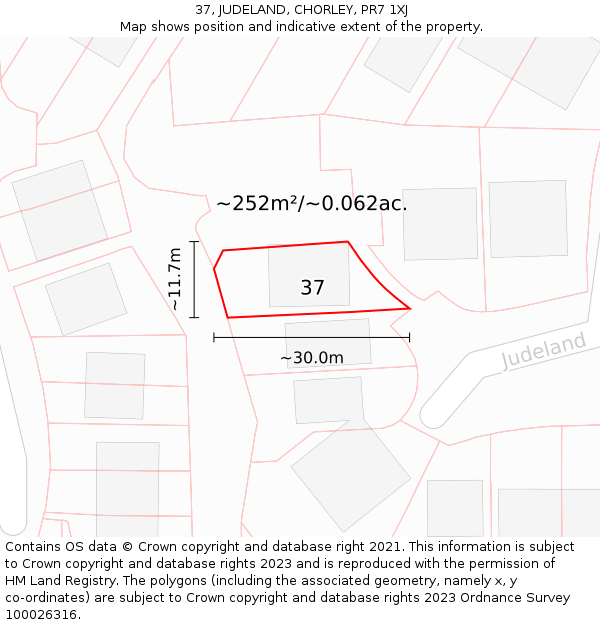 37, JUDELAND, CHORLEY, PR7 1XJ: Plot and title map