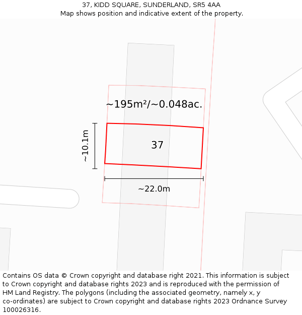 37, KIDD SQUARE, SUNDERLAND, SR5 4AA: Plot and title map